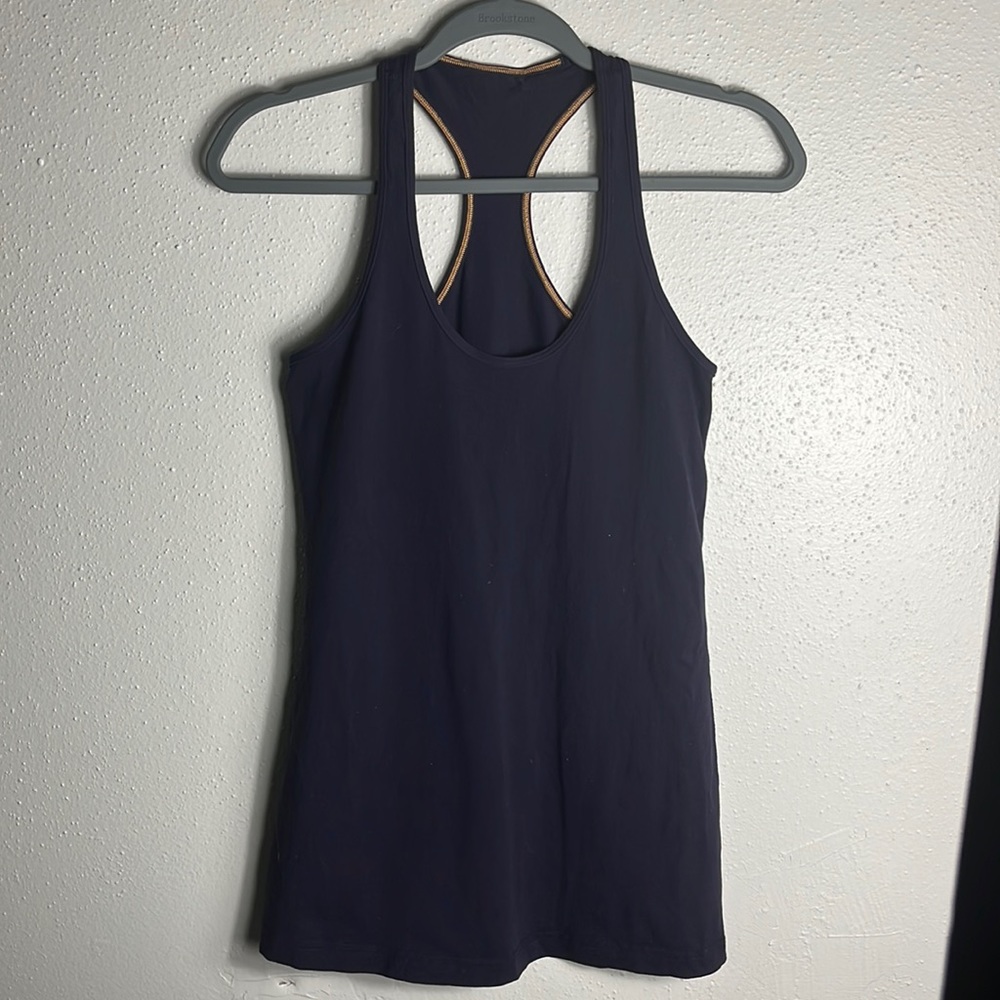 Lululemon dark purple tank top with yellow contrast stitching size M